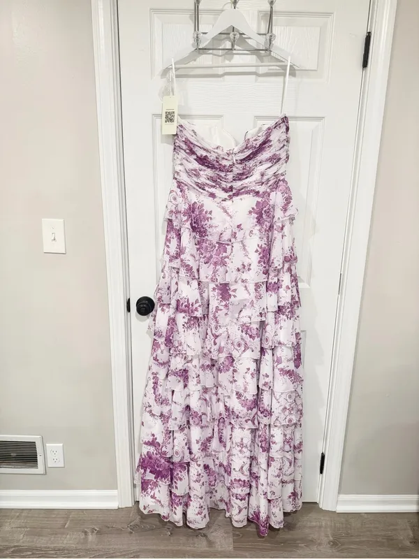 NWT STACEES Lilac Floral Wedding Guest Tiered Strapless Formal Dress Size 16 - Image 7