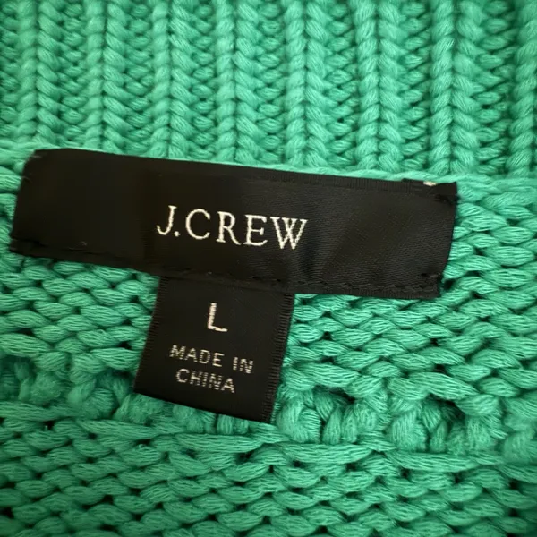 J.Crew Teal Open Knit Cotton Blend Sweater Large Pullover Crewneck Green - Image 5