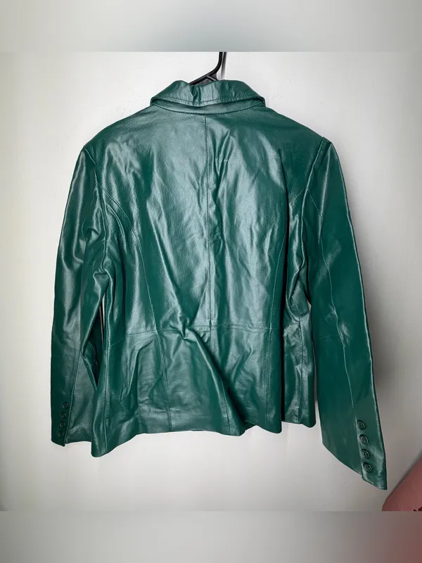Chadwicks Vintage Y2K Deep Green 100% Leather Blazer Tailored Capsule Classic - Image 11