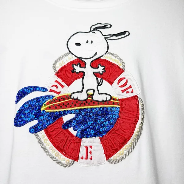 Vintage Y2K‎ Snoopy Style Kitsch Beaded Sequin Tee Womens M USA Novelty - Image 2