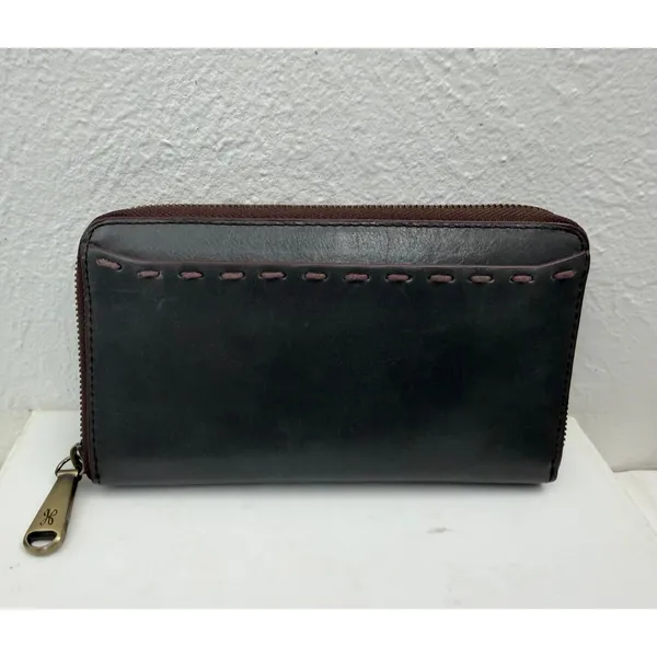 HOBO International Leather Zip Around Wallet Gray Whipstitch Organizer - Image 2