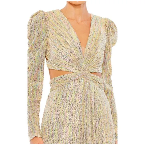 NWT Mac‎ Duggal Metallic Puff Sleeve Front Twist Gown Gold 27050 Sz 8 $298 - Image 5