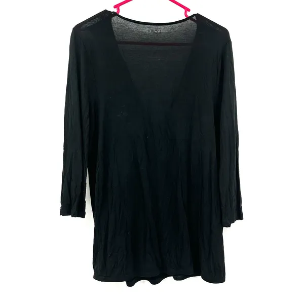 LOFT Size Large Blouse Black 3/4 Sleeve Faux Wrap‎ V Neck Lightweight Casual - Image 2
