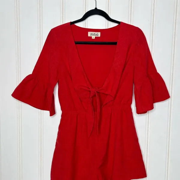 Anthropologie Listicle Mid Bell Sleeve Romper with Cut Out Knot Front - Image 3
