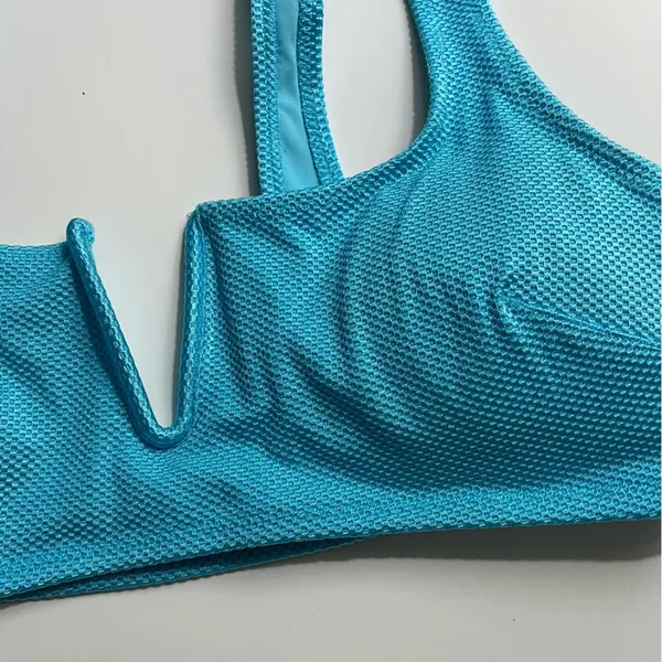Aerie Shine Pique V Wire Scoop Bikini Top Big Sur Blue NWT - Image 5