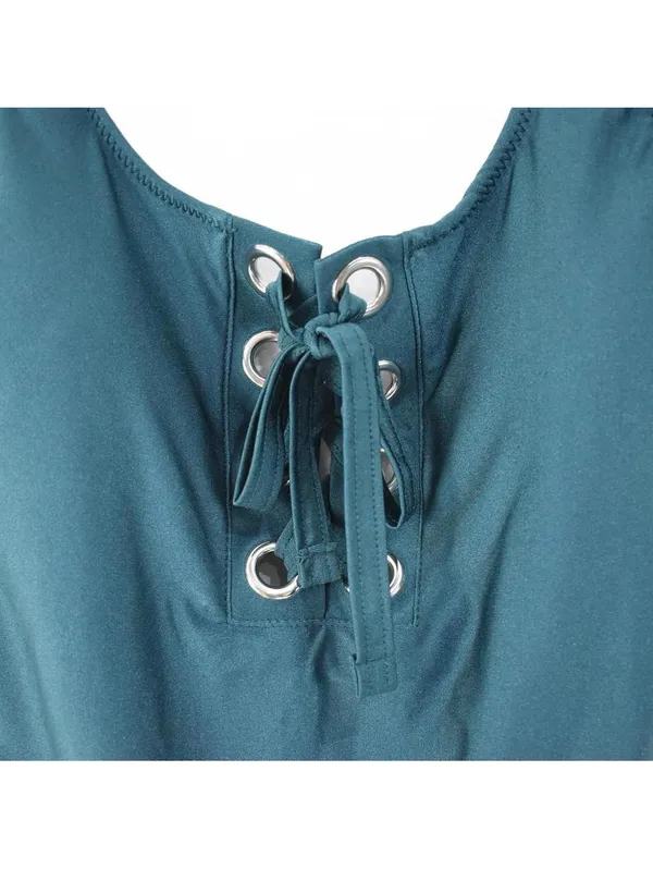 Mossimo Jungle Green Grommet Lace Up One Piece Swimsuit Size Small - Image 7