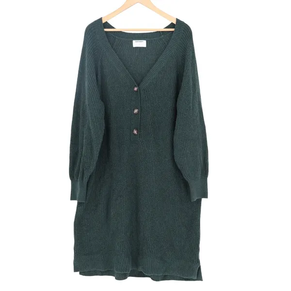 Old Navy Womens XL Forest Green Ribbed Henley V-Neck Long Sleeve Sweater Dress - Image 2