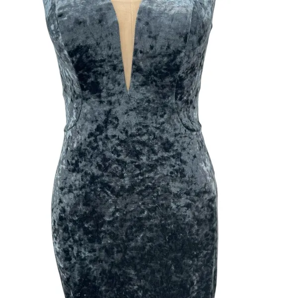 La Femme 25659 Strappy Plunging Velvet Slit Dress‎ Gown Blue Size 6 - Image 6