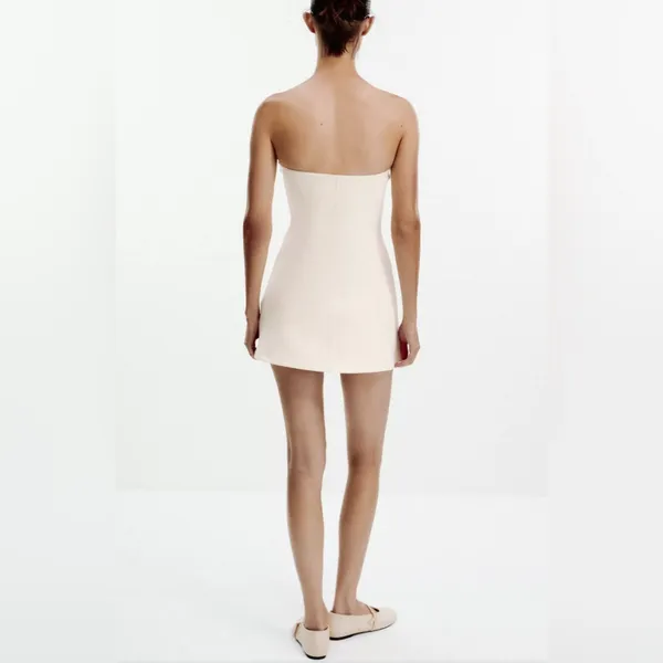 ZaraElegant Cream‎ Strapless Mini Dress - Image 3