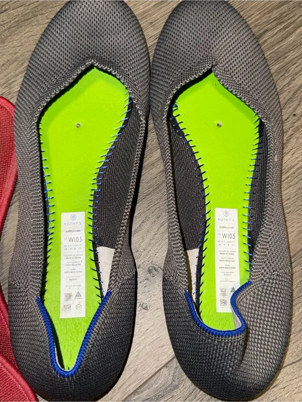 Rothy's Gray Knit Ballet Flats with Red Insole and Blue Trim - Image 2