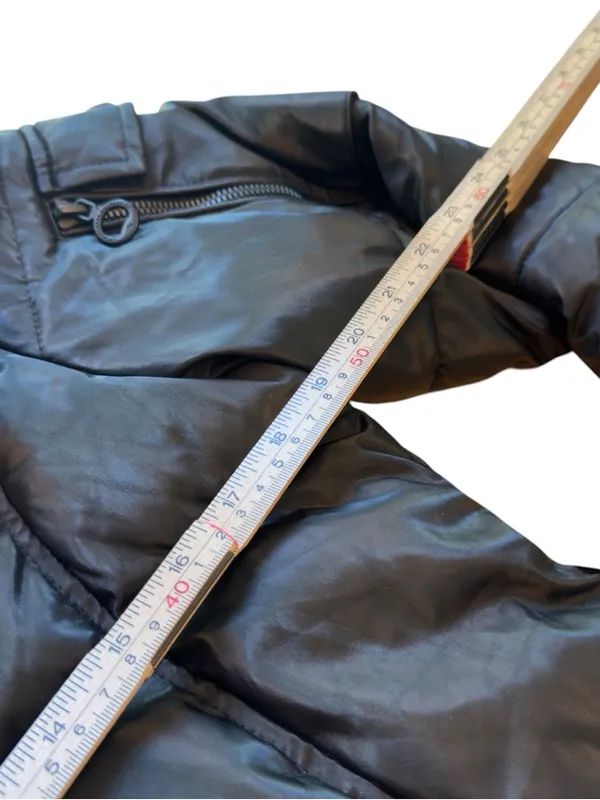 Noize Black Hooded Puffer Jacket Vegan Leather Trim Womens Medium Belt Missing - Image 11