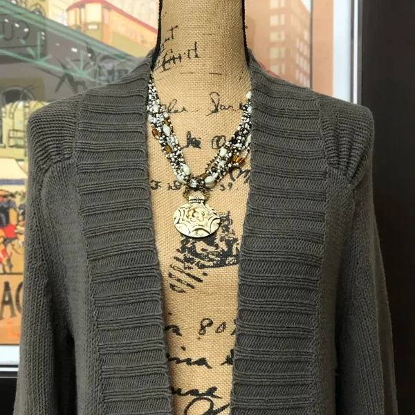 Anthropologie ‘Tabitha’ Charcoal Gray Ribbed Open-Front Long Cardigan Euc! - Image 8