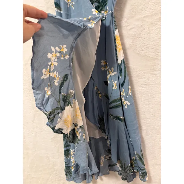 Leith Women XS Tropical Floral Faux Wrap High Low Ruffle Midi Dress Sleeveless - Image 7