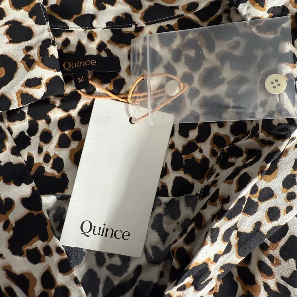 Quince Washable Stretch Silk Notch Collar Blouse, Leopard, M - Image 6