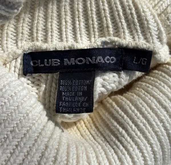 Club Monaco Women’s Sweater Heavy Cable Knit Fisherman Beige Size Large - Image 7