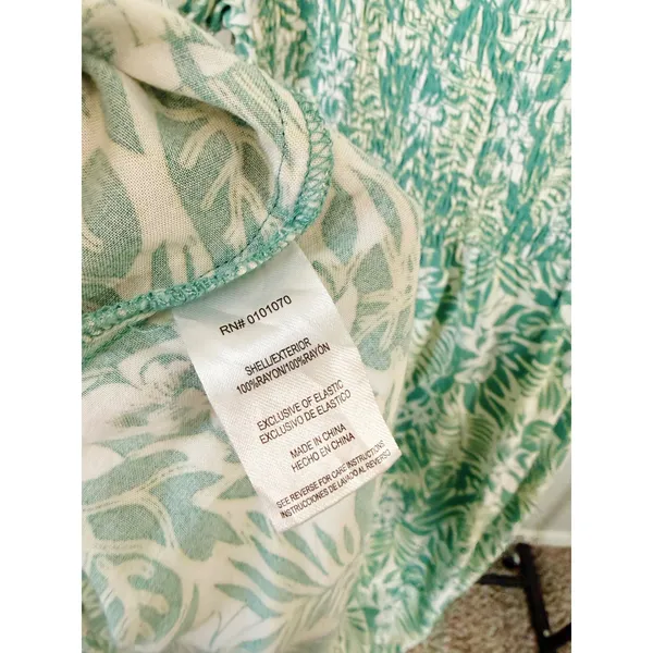 Mimi Chica Green Tropical Leaf Print‎ Smocked Square Neck Midi Dress Size M - Image 7