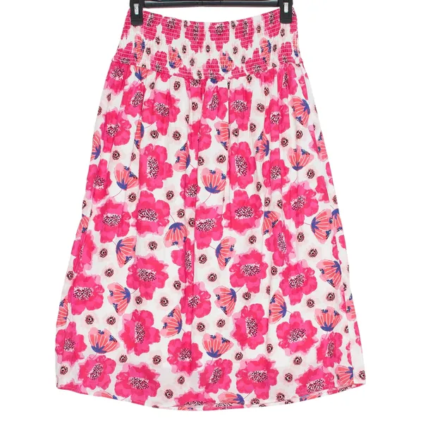 Lulus Floral Smocked Midi Skirt Pink Ivory Perfectly Preppy Cottagecore Spring L - Image 2
