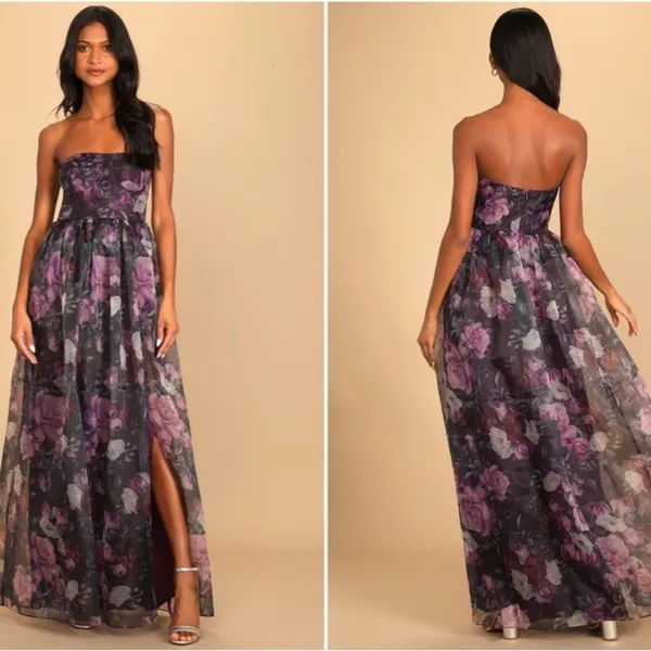LULU's Floral Sexy Flowy Prom Wedding Chic Bustier Maxi Dress NWOT - Image 4