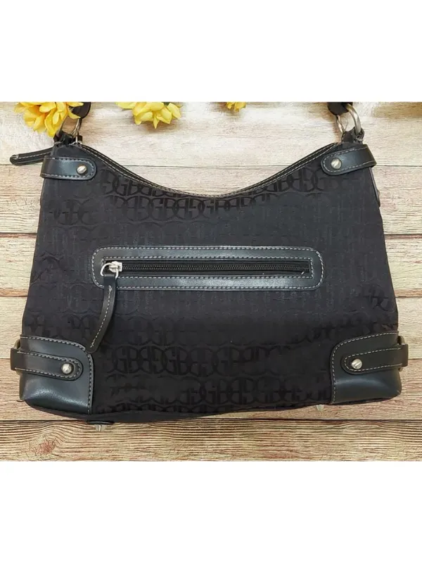 Gianni Bini Black Baguette Signature Print Leather Accent Shoulder Bag Purse - Image 2