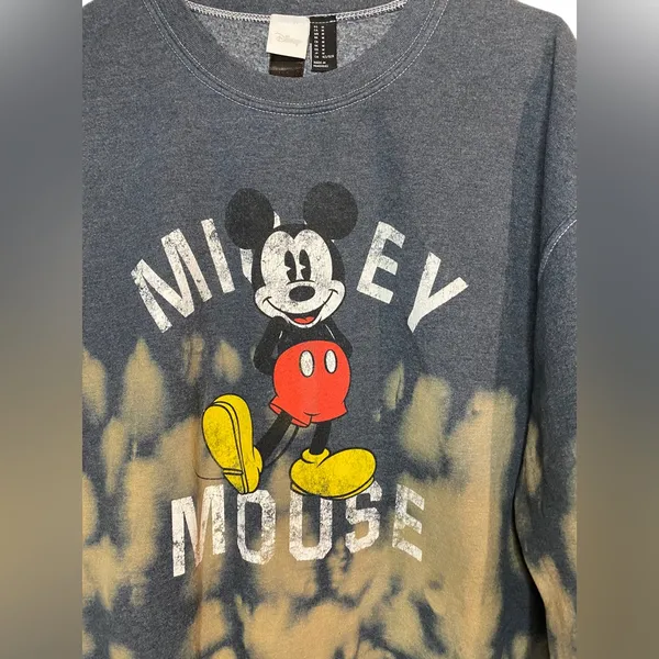 Disney Mickey Mouse Gray Tie‎ Dye Pullover Crewneck Sweatshirt Women's Medium - Image 2