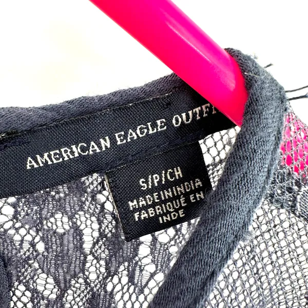 American Eagle‎ Outfitters size small crop long sleeve blouse lace upper blue - Image 3