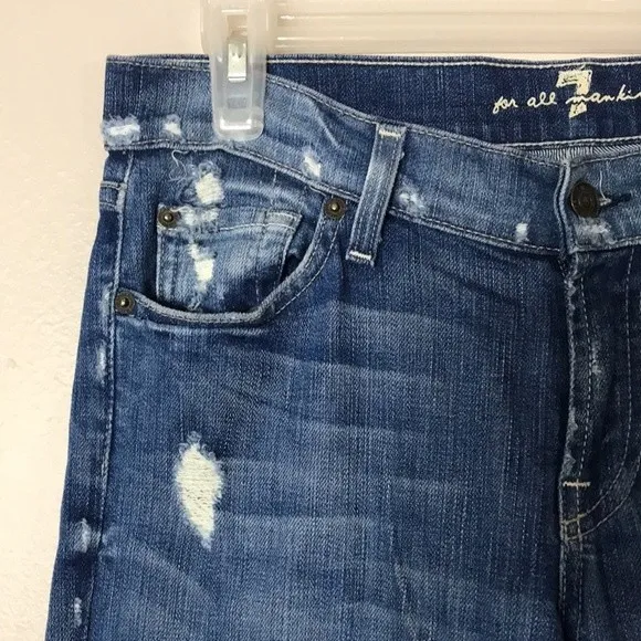 7 for all mankind distressed medium wash bootcut denim long denim jeans size 28‎ - Image 5