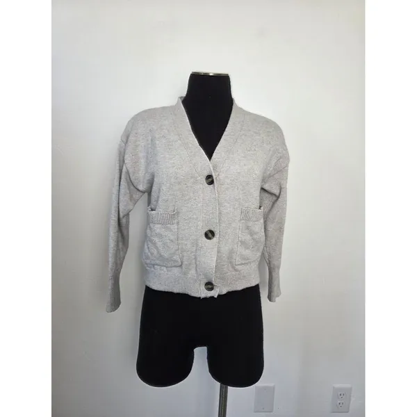 Poof Gray Cardigan Sweater Short Cozy Soft Academia Preppy Twee Old Money Small - Image 2