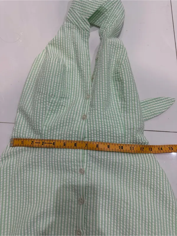 Spenser Jeremy Sleeveless Green Seersucker Button-Front Dress - Image 6