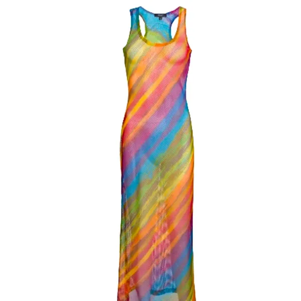 Nwot Mesh Sheer Rainbows Multicolored Swim Coverup Dress - Image 6