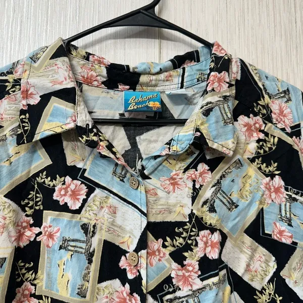 Bahama Beach Woman Y2K Pattern Gyaru button‎ up Black Size 3X - Image 5