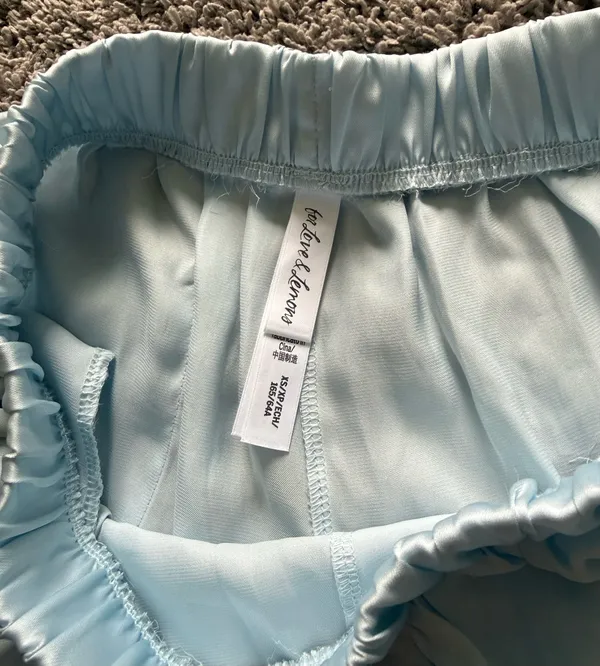 For Love & Lemons Light Blue Satin Pajama- Button-Front Top & Shorts - Image 8