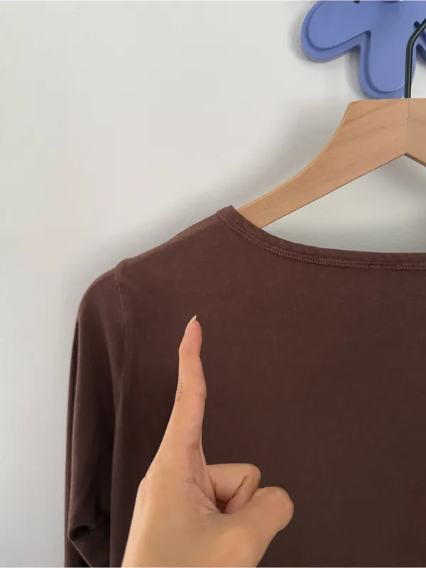 Skims XL Vintage Long Sleeve Henley Coca Brown Crew Minimal Fall Forest - Image 4