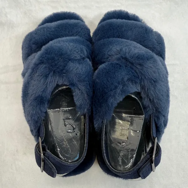 Koolaburra by UGG Fuzz-ee Sandals Adjustable‎ Insignia Blue Furry Size 5 - Image 6