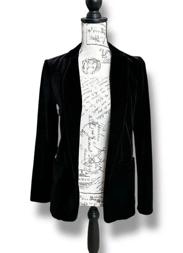 Express Women's Black Velvet Blazer Suit Jacket XXS - Image 2