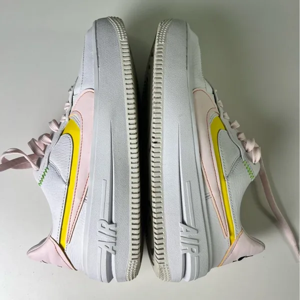 Nike Air Force 1 Platform Leather Sneakers 8 White Pearl Pink Opti Yellow - Image 6