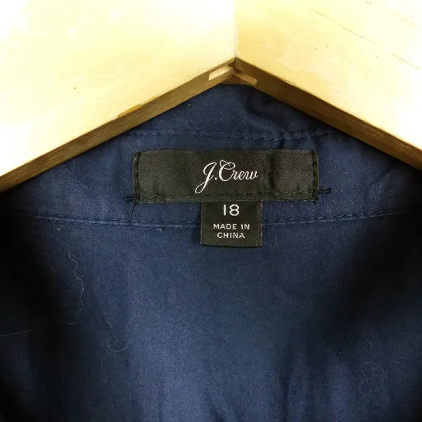 J.Crew Button Front Shirt Dress Womens 18 Navy Blue Cotton Poplin Midi Pockets - Image 6