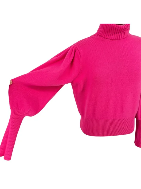 French Connection Puff Sleeve Turtleneck Sweater Pink Size Small Preppy Bold - Image 3