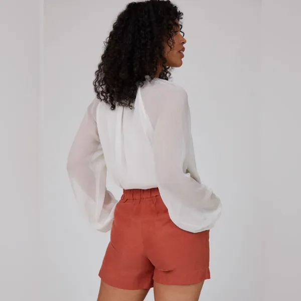 Aritzia Wilfred Fable‎ High-Rise Pleated Linen Mini Shorts Moroccan Spice Size 2 - Image 4