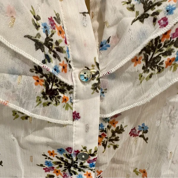 Zara Floral Chiffon Blouse Sz L Sheer Long Sleeves Top Ruffle - Image 8