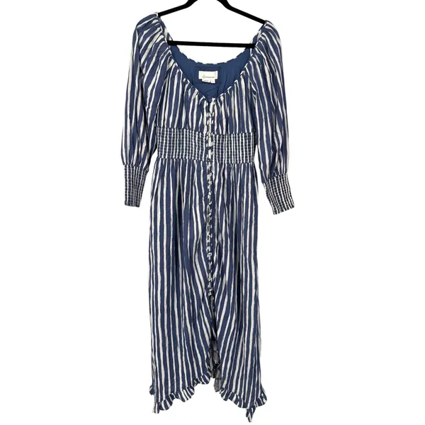 NWT Anthropologie Long Sleeve Sweetheart Midi Dress Blue Striped Size Small Boho - Image 5
