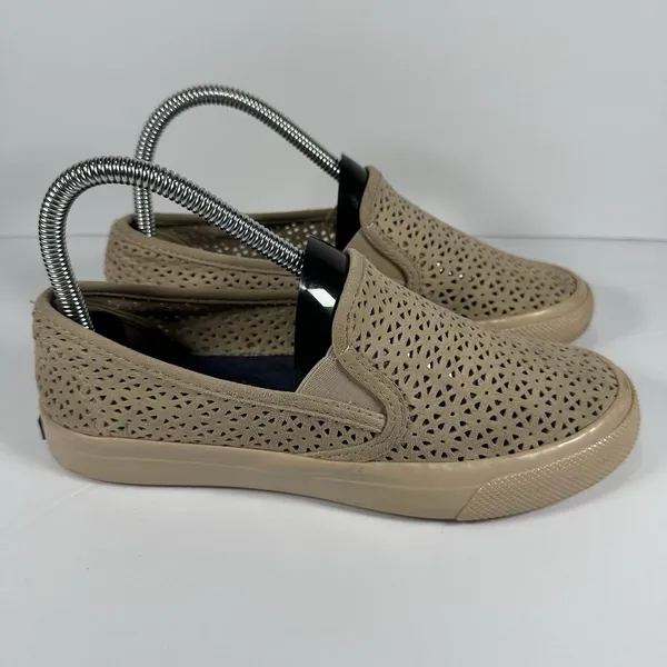 Sperry Women's Seaside Perforated Slip-On Sneakers Tan Beige - Size 6M - Image 2