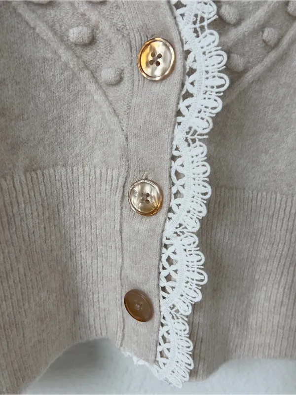 Free People Lace SoftSpun Long Sleeve Cardi Cardigan Sweater in Ivory NWT - Image 4