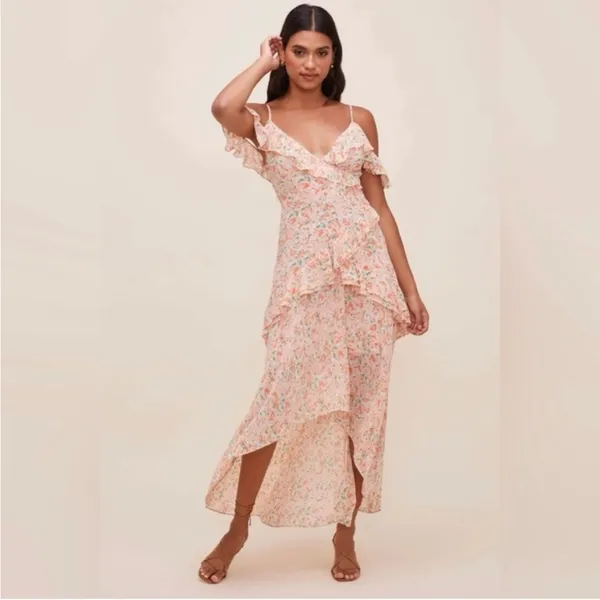 ASTR the Label Pemberly Dress in Peach Orange Floral high low size medium - Image 2