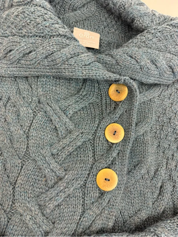 Aran Woollen Mills 3 Button Long Supersoft Merino Wool Cableknit Cardigan Blue - Image 10