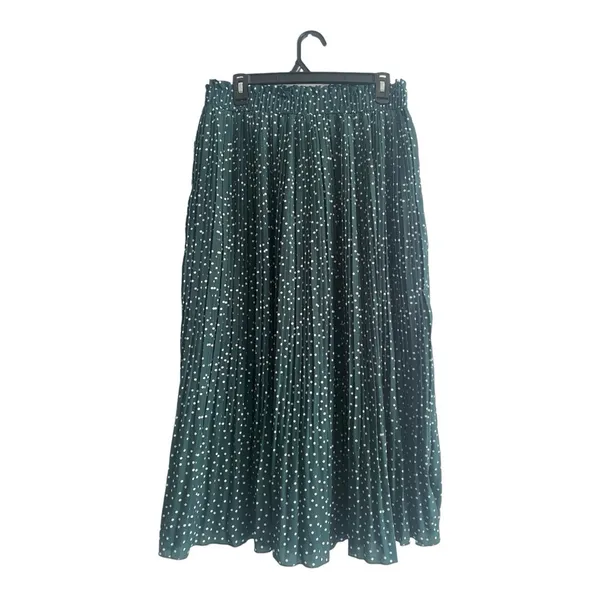 Exlura Women’s High Waist Green White Polka Dot Pleated Midi Swing Skirt Size XL - Image 3