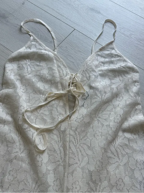 ASOS Womans Size 4 See Through,beach summer, jumpsuit wide leg in cream color - Image 5