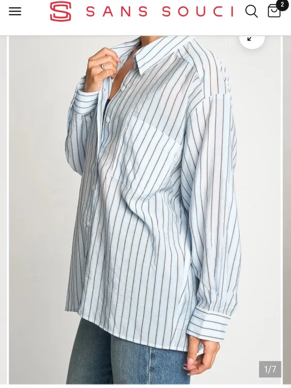 Frame Denim Striped Button-Up Shirt in Light Green and White - Image 3