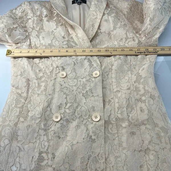 Lulus‎ Ronan Blazer Dress Womens M Red Beige Lace Floral Lined Double Breasted - Image 13