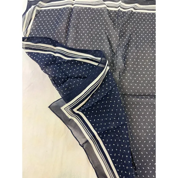 Liz‎ Claiborne vtg Navy Blue Polka Dot Square Scarf Sheer Striped Border 19x19 - Image 5
