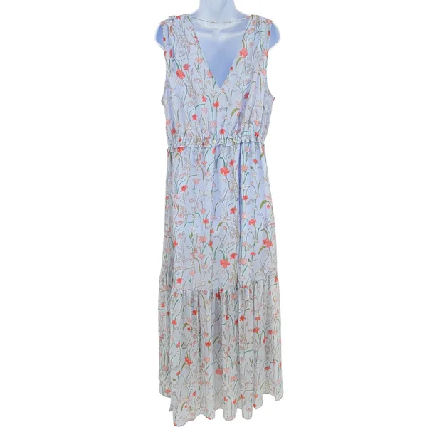 Banana Republic Pale Blue Hi Low Dress Sz 14 Coastal Boho Resort Floral Garden - Image 7